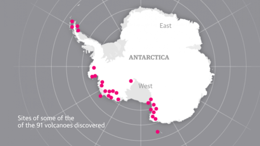 91 volcanes debajo de la Antártida